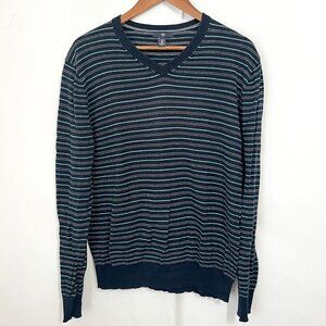 Gap Men's Pullover Sweater Size Small V-Neck Striped Blue Classic Cotton
